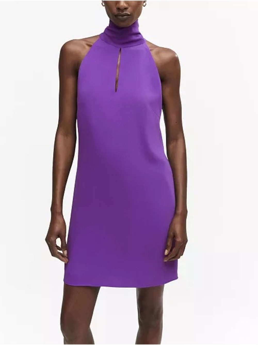 NWT MNG Mango Purple Halter Neck Tie Neck Bow Back Mod Shift Mini Dress Size 4